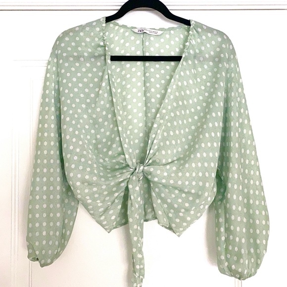 Zara Mint Green Polka Dot Top - XS-S - Picture 2 of 4